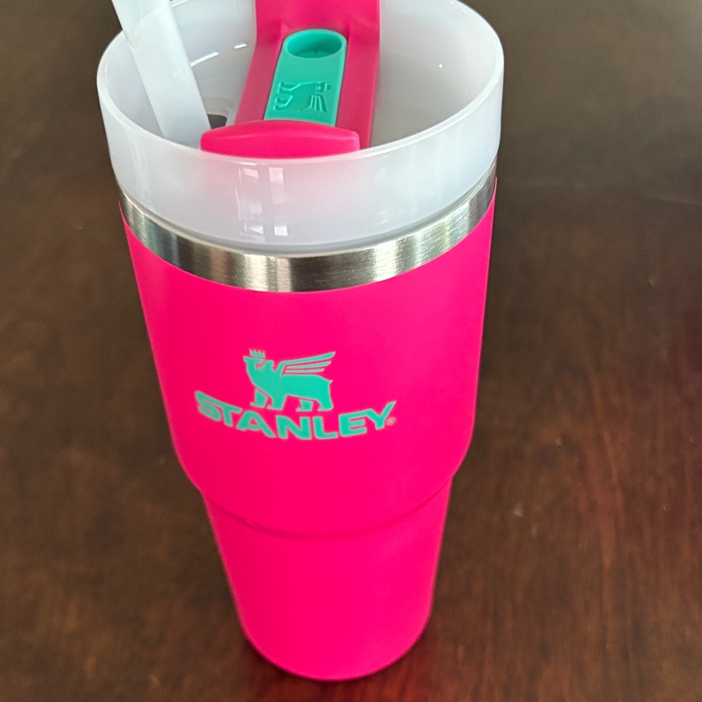 Stanley Neon Pink Tumbler with Teal Logo